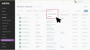 The Student requests page. 11 students have been selected. The Assign dropdown is open and the cursor is about to choose between Coordinating educator or Supervisor.